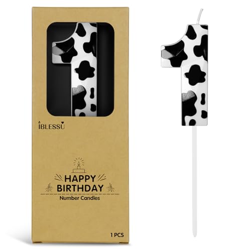 Number 1 Black Cow Birthday Candles2.68 inch Metallic 3D Cow Birthday Candles Cow Themed Cake Topper Decorations for Birthday Party Anniversary Celebration Supplies
