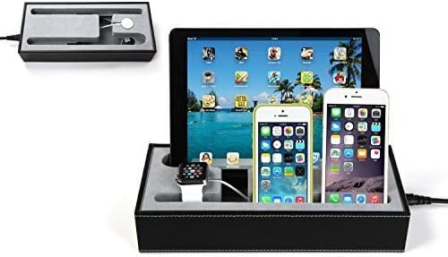 For Apple Watch iPhone iPad Multiple Charging Dock Station Stand Smartphone perfect Gift, Leather finish