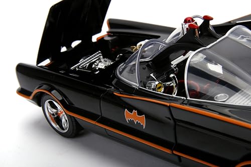 Image of Batmobile Working Lights with Batman and Robin Figures, 1966 Classic TV Series - Jada 98625 - 1 /18 Scale Diecast Model Toy Car