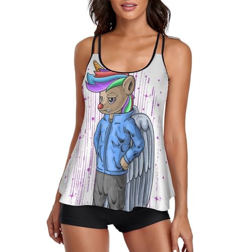 Tankini licorne avec short de garçon couvrant et robe de plage anti-regards