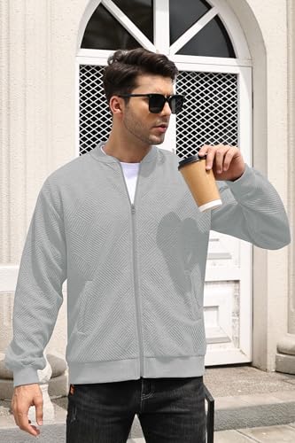 ETCYY NEW Men's Lightweight Casual Jackets Textrued Lines Sweatshirt Bomber Varsity Coat with Zipper3