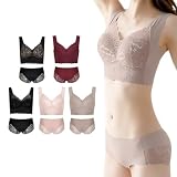 [Be Pit＼美ピット！] ブラジャー ショーツセット レディース シームレス ノンワイヤー 締め付けない 柔らかい 可愛い 脇高ブラ ショーツ 上下セット 下着セット 大きいサイズ 20代 30代 40代 50代 下着 セット 女性 (モカ, Lセット(ブラL ショーツM-L))