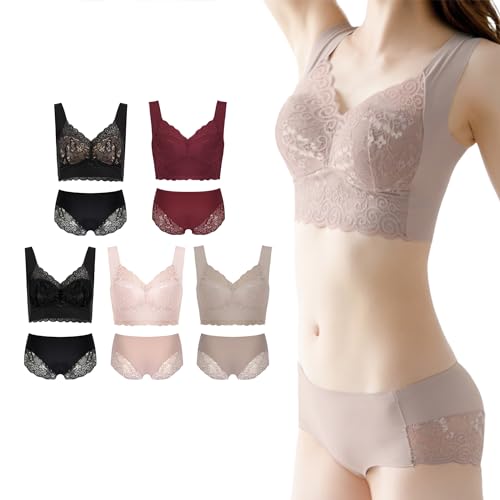 [Be Pit＼美ピット！] ブラジャー ショーツセット レディース シームレス ノンワイヤー 締め付けない 柔らかい 可愛い 脇高ブラ ショーツ 上下セット 下着セット 大きいサイズ 20代 30代 40代 50代 下着 セット 女性 (モカ, Mセット(ブラM ショーツS-M))の商品画像（Amazon）