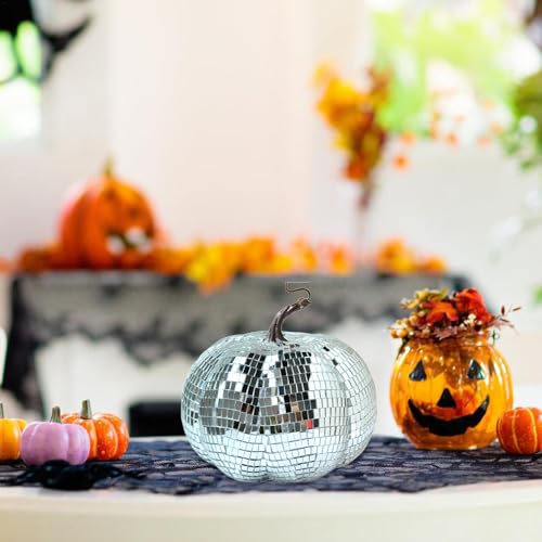 Calabaza de discoteca para decoracion de mesas en fiestas tematicas de Halloween y otoño 6