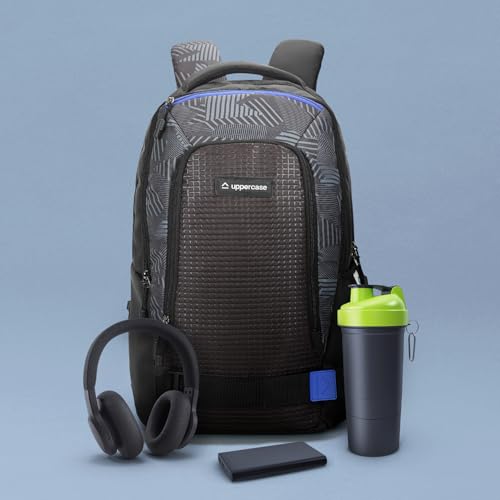 Image of uppercase Pixel Plus Laptop Backpack | Well-Padded, Separate Tech Organiser, Rain Cover, Trolley Sleeve, Side Bottle Pocket | 500 Days Warranty | Black