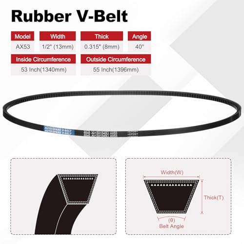 Image of AX53 Belt, Raw Edge Cogged Industrial Rubber EPDM V-Belt, Pack of 1 | 1 /2 inch(13mm) Width x 53 inch(1340mm) Inside Circumference x 5 /16 inch(8mm) Height