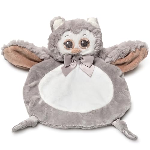 Image of Bearington Baby Wee Owlie, 8 x 7 Inch Small Gray Owl Stuffed Animal, Woodland Nursery Decor, Security Blanket Lovey for Babies