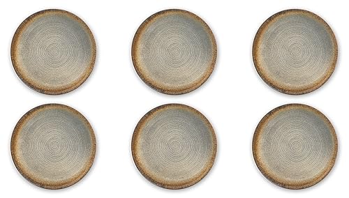 Excelsa Demetra - Juego de 6 platos de servir de cerámica, decoración circular en relieve, gris y marrón