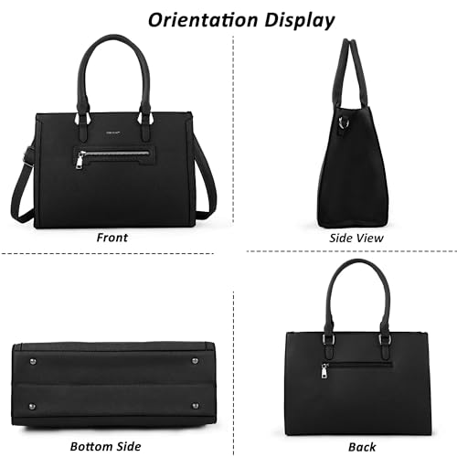 Image of TANTOMI Structured Satchel Purses for Women, Medium Vegan Leather Top Handle Handbag with Pockets, Classy Work Bag for Ladies