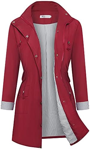 Twinklady Rain Jacket Women Windbreaker Striped Climbing Raincoats Waterproof Lightweight Outdoor Hooded Trench Coats