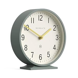 NEWGATE® Q Mantel Clock | Modern Classic Round Mantel Clock | Asparagus Green | Contemporary Style for Mantel, Desk, Table, Shelf or Bedside