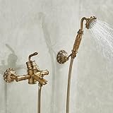 Grifo mezclador de baño tradicional de latón antiguo, montado en la pared,...