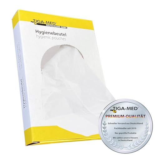 TIGA-MED Hygienebeutel für Damenbinden & Tampons | 300 Stück (10x30) | HDPE Hart-Polyethylen | 30 Beutel pro Box | Geruchs- & Flüssigkeitsdicht | Sichere & diskrete Entsorgung im Badezimmer
