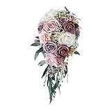 Harilla Handgemachte Brautstrauß Wasserfall künstliche Rosen mit strauß für Kirche Feiern Dekor, ROSA