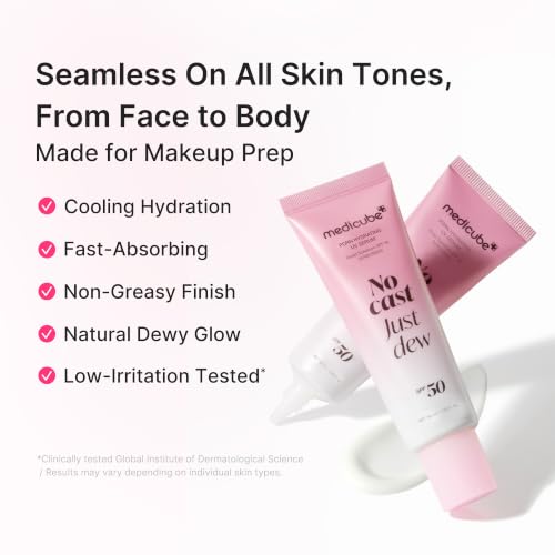 Image of medicube Sunscreen No Cast Just Dew PDRN Hydrating UV Sun Serum | SPF 50 Fast-Absorbing Sunscreen | Lightweight Hydration & Cooling | PDRN, Panthenol & Centella | Korean Skincare, Low-Irritation