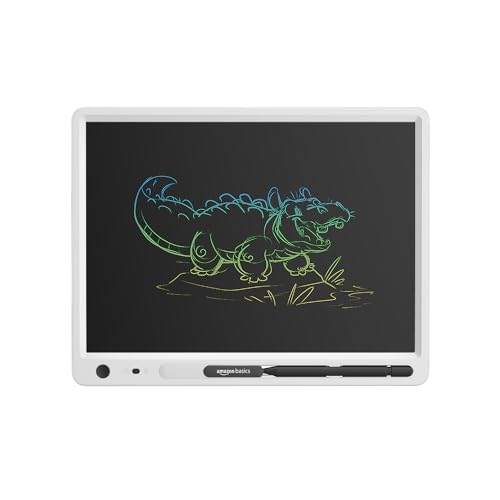 Image of Amazon Basics Writing Tablet with 15-inch Rainbow Colour LCD Screen and Stylus Pen for Kids & Adults (White)