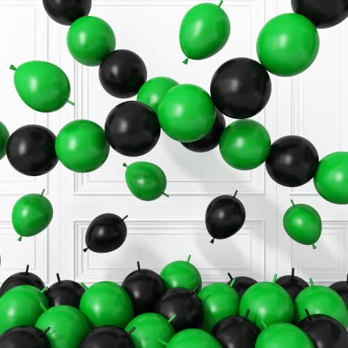 Image of Black Green Link Balloons,120Pcs 6Inch Black and Green Latex Linking Balloons for Birthday Baby Shower Wedding Anniversary Graduation Party Decorations