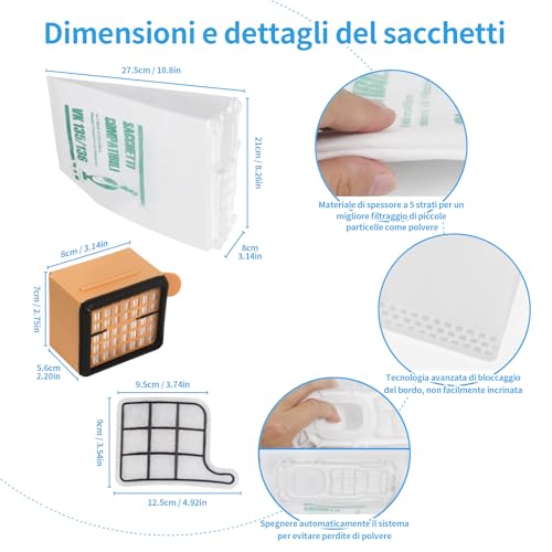 12 Staubsaugerbeutel für Vorwerk Kobold VK135 VK136 Mit 2 Motorschutzfilter +1 Hygienefilter, Premium Zubehör-Set für VK135/136 FP135/136 Vorwerk Staubsauger