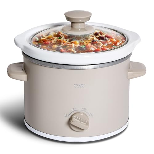 COOK WITH COLOR 2QT Mini Electric Round Slow Cooker - Adjustable Settings, Removable Stoneware Pot, Tempered Glass Lid, Dishwasher Safe, Cool-Touch Side Handles, Sand