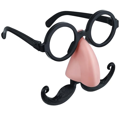 HannaFires Fake Mustache Glasses - Costume Party Decor Funny Glasses with Fake Mustache & Nose Whisker & Wide-Eye Expressions Birthday Party Gifts