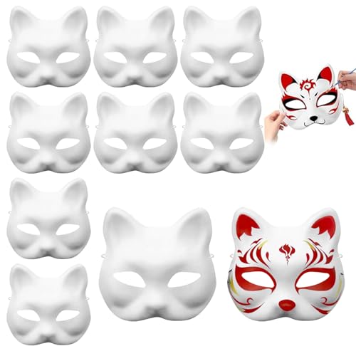 LXYYDS 10 peças Therian máscara, máscara de gato branca com cordão elástico, máscaras de raposa em branco, bricolage pintado à mão máscara de gato, Therian Mask, para carnaval, Cosplay, Halloween
