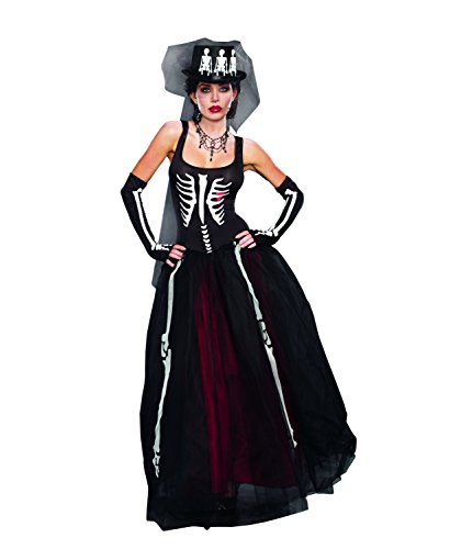 Dreamgirl Women's Ms. Bones Zombie Bride Costume, Black, Small