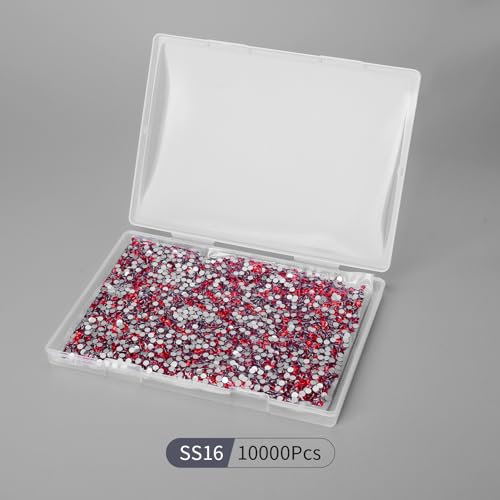 Image of 10000PCS Red Rhinestones Bulk, Flat Back Crystal Glass Stone Round Gems,SS16, 3.8-4.0mm