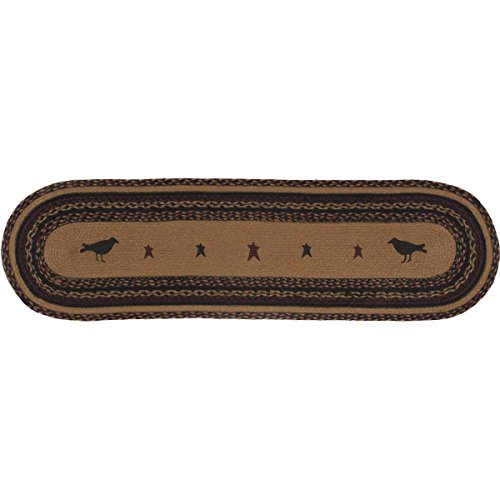 VHC-Brands-Heritage-Farms-Primitive-Crow-Table-Runner-Stenciled-Textured-Jute-Nature-Print-Oval-13x48 VHC Brands Heritage Farms Primitive Crow Table Runner Stenciled Textured Jute Nature Print Oval 13×48