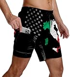 Sekibraunk American Italian Flag Mens Swim Trunks with Compression Liner 9 Inch Inseam Bathing Suit Quick Dry Swimming Trunks Swimsuit Beach Board Shorts with Pockets Drawstring, Medium