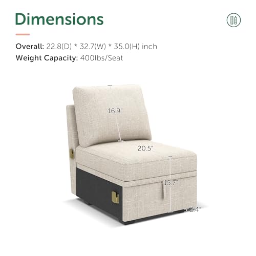 Image of HONBAY Single Seat for Modular Sectional Sleeper Sofa with Pull Out Bed, Customizable Armless Chair for Sectional Couch, Beige