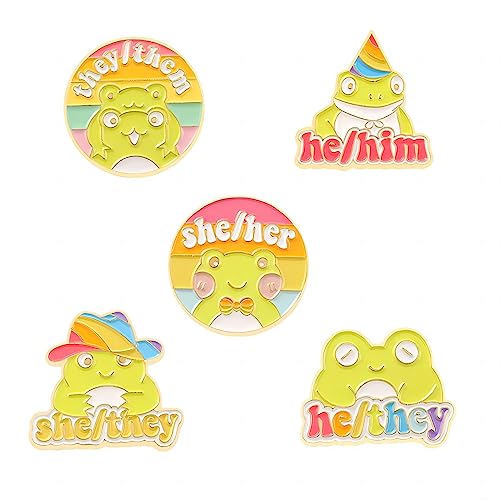 Image of LGBTQ Pronouns Cute Frog Pin - Gender Identity Bulk Pins for Pride Parade or Daily Wear - They /Them (Free 1pc Pride Sticker Included)