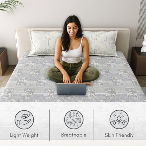 Image of Mafatlal 186 Tc Corsica Cotton Bedsheet King Size | 108 X 108 Inches | Summer Breathable Fabric Bed Cover for Comfortable Sleep | Premium Bedding with 2 Pillow Covers | Peach Blush