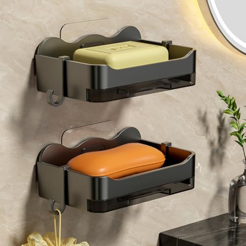 MorivaHomes Self-Adhseive Bathroom Soap Holder with Drainage Tray Wall Mounted S...