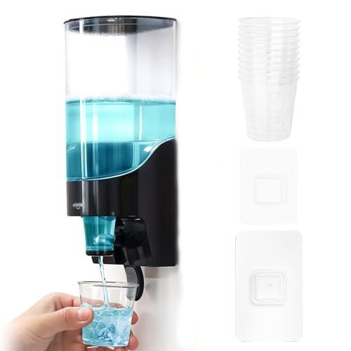 Umimile マウスウォッシュ ディスペンサー 詰め替え 壁掛け 900ml マウスウォッシュ ボトル 洗口液 ABSカップを10個付き(ブラック)