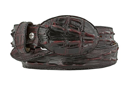 El Presidente Mens Black Cherry Cowboy Belt Crocodile Tail Print Leather Belt Round Buckle