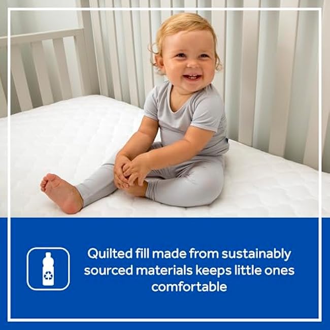Sealy Baby Stain Protection Waterproof Crib Mattress Protector Cover, Fitted Toddler Bed Pad, Protective Sheet for Boys and Girls Bedding, Noiseless & Machine Washable/Dryer Friendly 52x28 - White