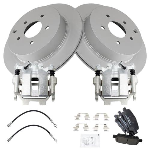 Image of TRQ Rear Brake Pad and Rotor Set Ceramic Coated Rotors Calipers Compatible with 2012-2013 Infiniti M35h 2011-2013 M37 M56 2014-2017 Q50 2017 Q60 Q70 2016-2017 Q70L