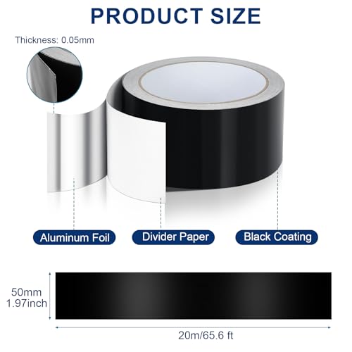 Cozary Aluminium Klebeband Schwarz,50mmx20m Aluband Selbstklebend,Aluminium Dichtband Band zum Reperaturband Alu Klebeband Hitzebeständig Aluminiumklebeband