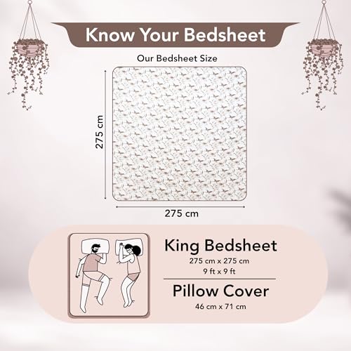 Image of Divine Casa Cotton King Size Bedsheet | 210 TC Pigment Twill Satin Bed Sheet with 2 Pillow Covers | Soft Breathable Bedsheet for King Size Bed | 275 x 275 cm (Off White, Floral)