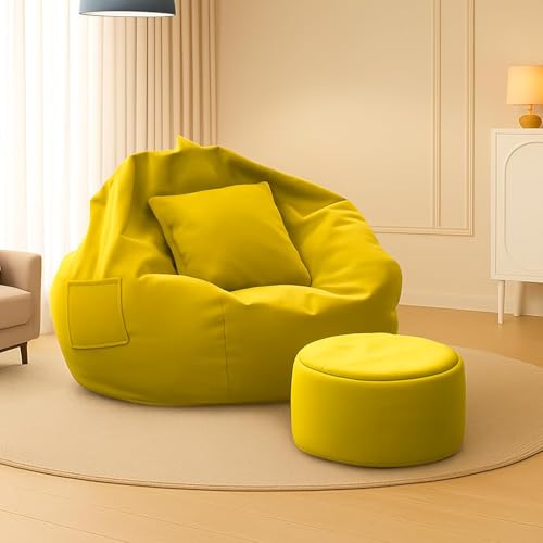 Image of IVIKA Bean Bag with Stool & Cushion |XXXXL Size Premium Leatherette Bean Bag for Gaming, Living Room & Bedroom (4XL - Yellow)
