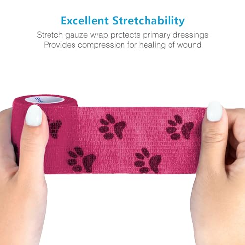 Image of WePet Pet Wrap, Self-Adhesive, Only Sticks to Itself, Non-Woven Tape for Dog Legs, Paws, Wounds, First Aid Cohesive Gauze for Horse, Cat, Bird, Animal, 6 Rolls, 2 Inch, Pawprints B