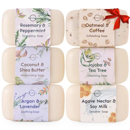 O Naturals 6pcs Natural Bar Soap Collection, Soap Gift Set, Spa Gifts for Women & Men, Organic Body Wash Soap Bar & Face Soap for Acne - 100% Natural, Triple Milled Soap Bars with Essential Oils 4oz