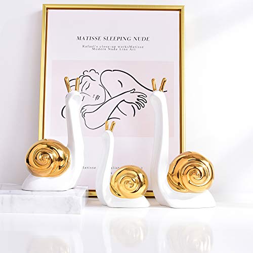 Mayiaho Modern Statues For Home Decor White Gold Ceramic Sculptures Small Animal Figurines Shelf Table Top Bookshelf Living Room Accents Clearance Items Rustic Art Objects Hand Snail(White-Woniu) #TOP4