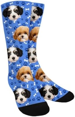 Custom Photo Pet Face Socks, Love Heart Crew Socks with 2 Faces f...