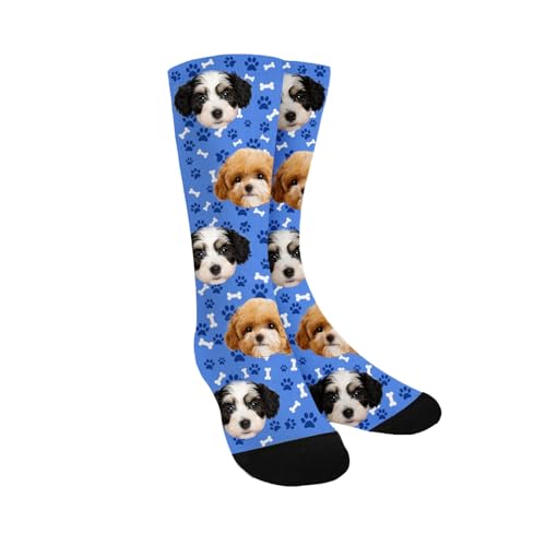Custom Photo Pet Face Socks, Love Heart Crew Socks with 2 Faces f...