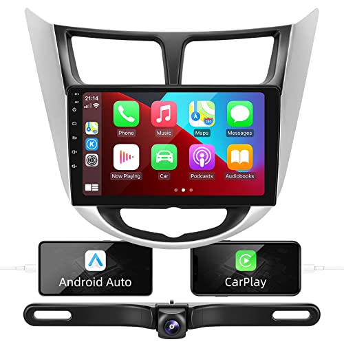 SizxNanv Android Touch Screen Compatible with Carplay Android Auto,Car Radio Stereo Bluetooth Navigation Multimedia Player GPS WiFi Rear Camera Head Unit for Hyundai Verna Accent Solaris 2010-2016