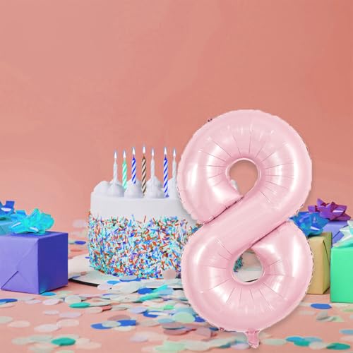 Image of TONIFUL 40 Inch Pastel Pink Number Balloon Balloon Big Pink Digital Balloon for Girl's Birthday Party Wedding Bridal Shower Engagement Anniversary Photo Shoot Supplies(Number 8)
