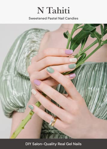 Image of ohora Semi Cured Gel Nail Strips (N Tahiti) - Purple /Green, Solid, Works with UV /LED Lamps, Salon-Quality, Long Lasting, Easy to Apply & Remove - Includes 2 Prep Pads, Nail File & Wooden Stick