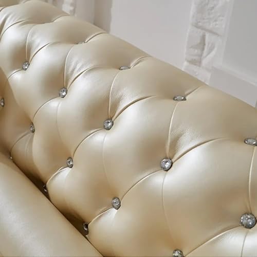 Image of SRMS Furniture Modern Classic 4 Seater Fabric & Valvet Tufted 3+1 | Chesterfield Sofa Living Room and Office | Sofa Set | Beige Style 2