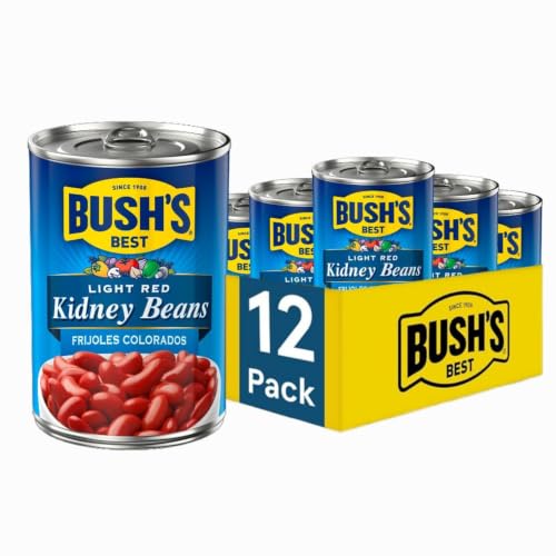 BUSH'S BEST 16 oz Light Red Kidney Beans, Canned Beans, Kidney Beans Canned, Source of Plant Based Protein and Fiber, Low Fat, Gluten Free, (Pack of 12)